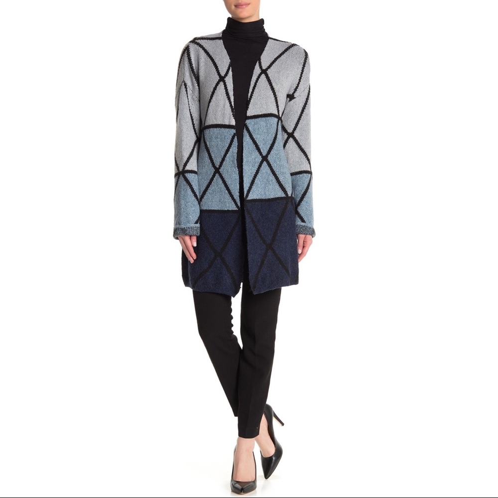 NWT Joseph A. Ombre Grid Cardigan in Blue Combo